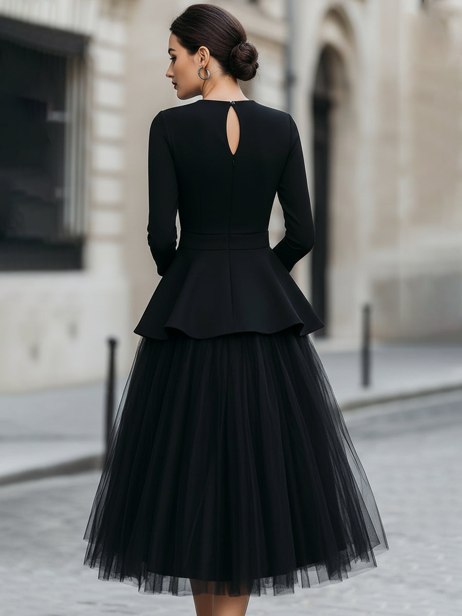 Struktureret Peplum Top og Lagdelt Midi Nederdel Sæt