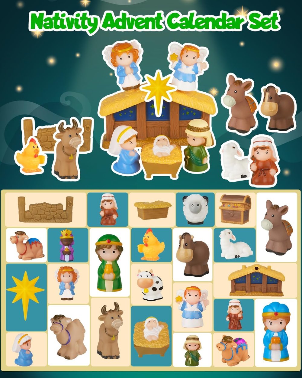 HolyNight | 2025 Julekrippe Adventskalender 25 Stykker Festdekoration