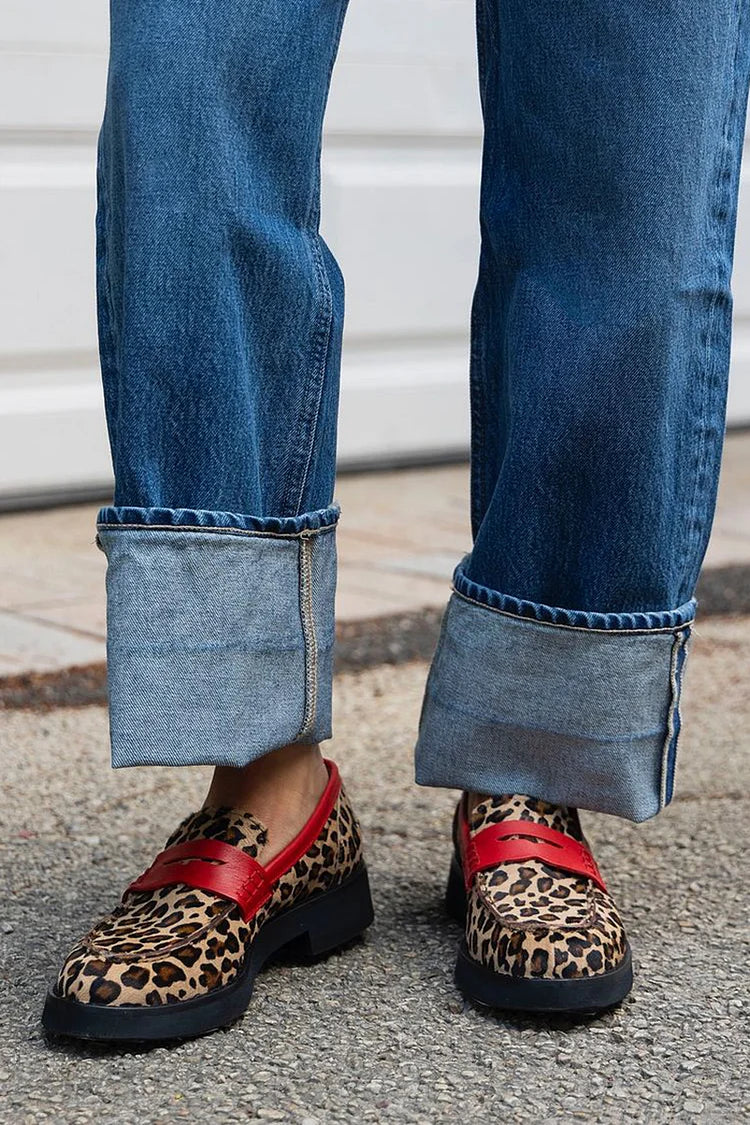 LEOPARDPRINT LOAFER MED RØD DETALJE