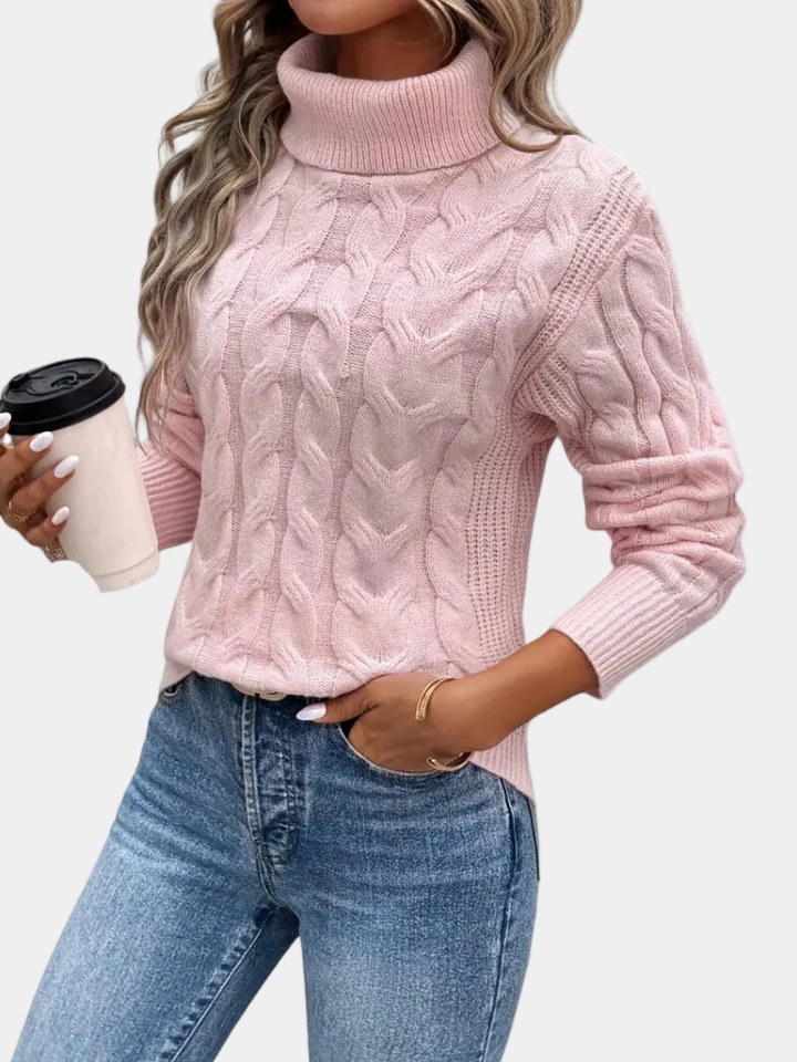 Chelsey Kvinders Kabelstrikket Sweater – Varm Elegant Strik med Klassisk Mønster