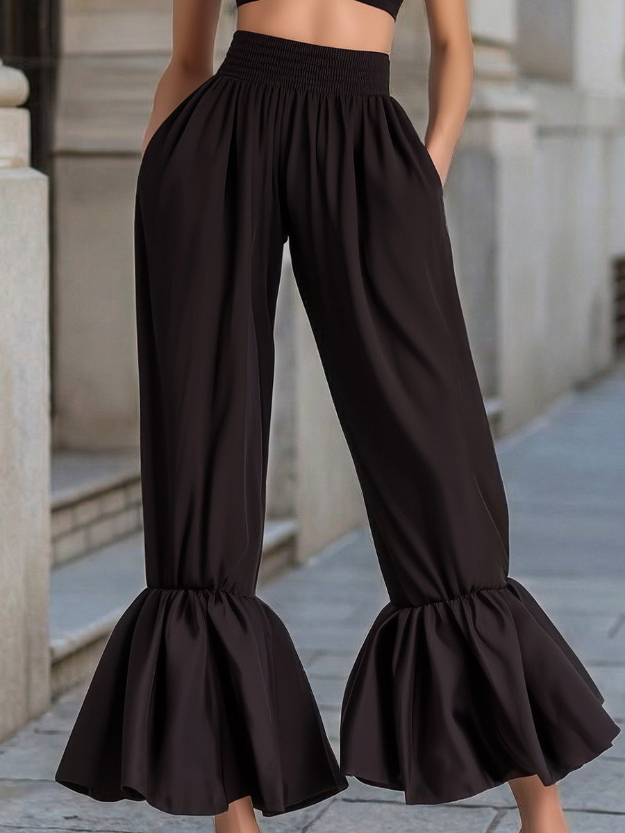 Halter Ruched Crop Top & Lagdelt Flared Bukser Sæt