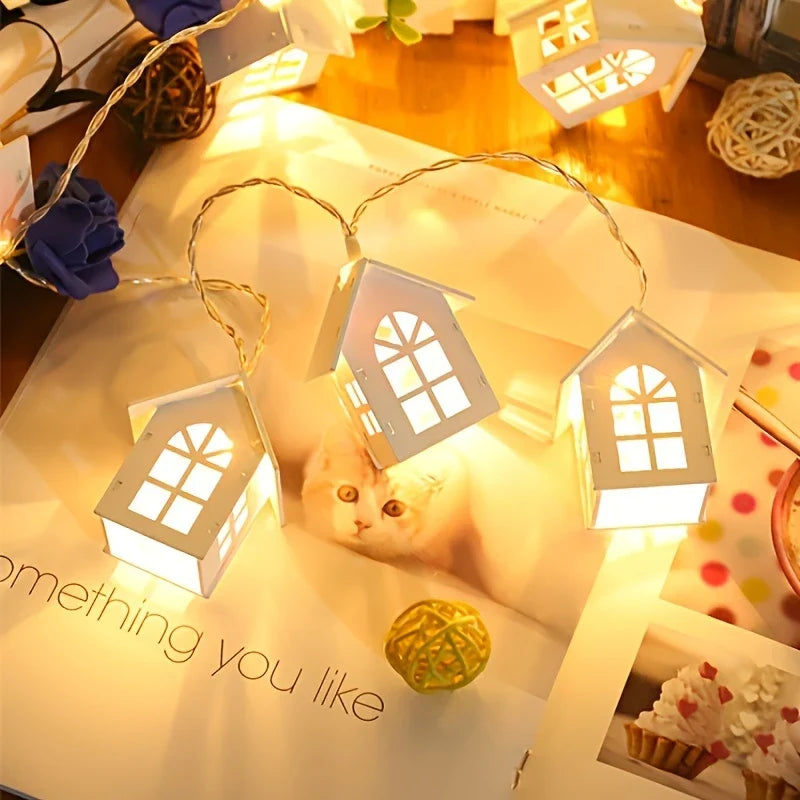 LED-julbelysning med minihus – dekorativ ljusslinga för inomhusbruk