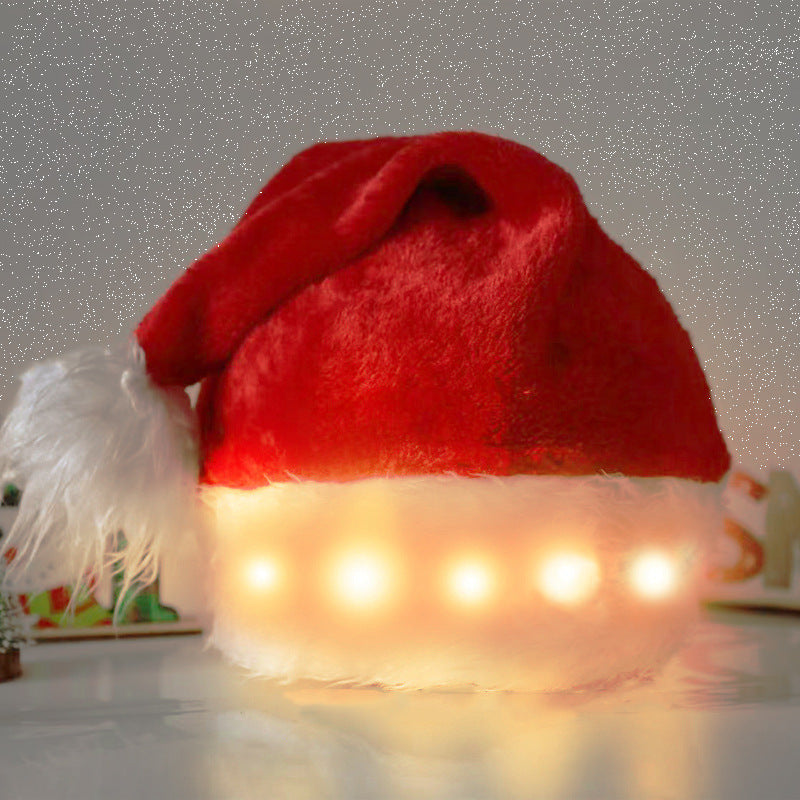 Lysende Julehat med LED Lygter – Blød Pluche Santa Hat med Farvet Lys