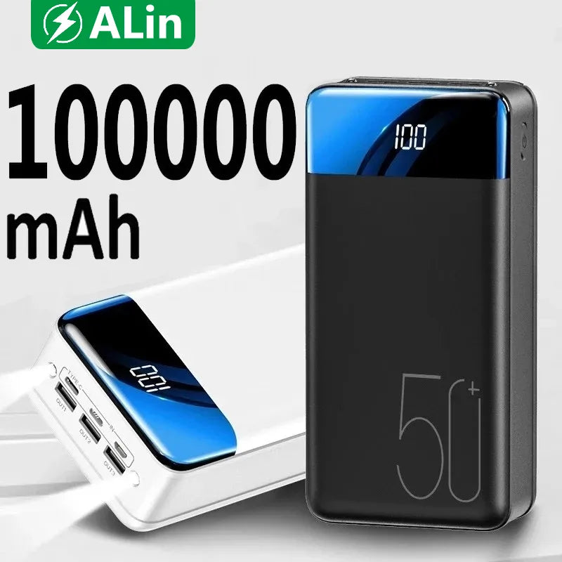 100.000mAh Ultra-Høj Kapacitet Power Bank – Super Hurtig Opladning til Telefoner, Tablets & Laptops