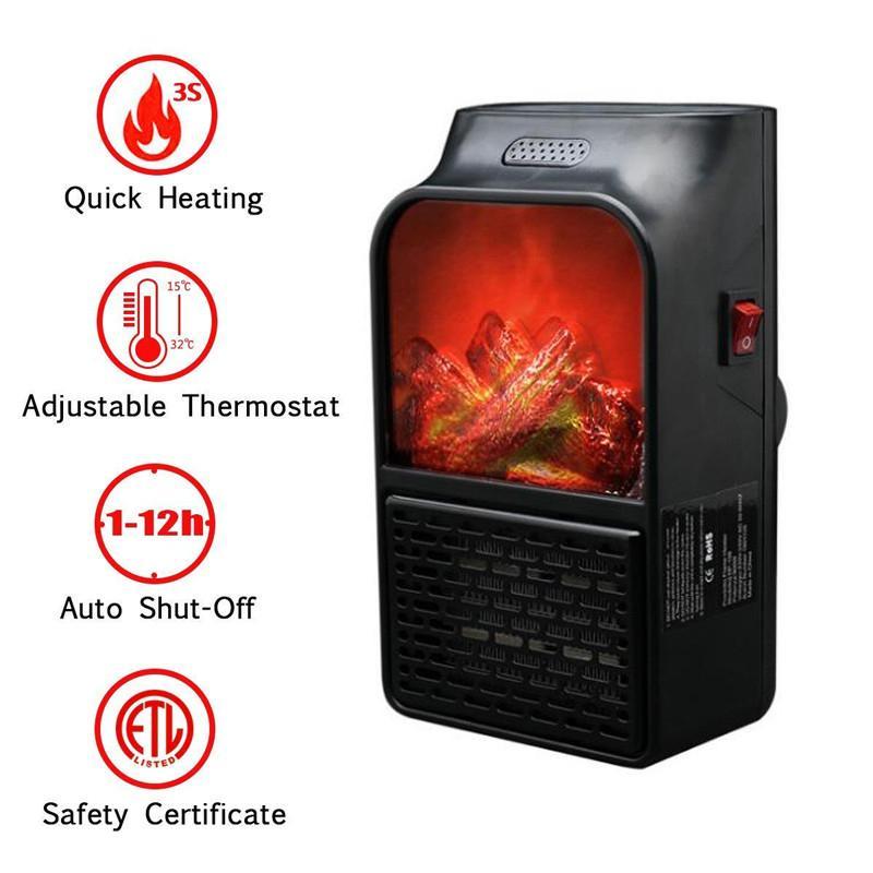 PTC Fan Heater 500W with Flame Effect – Compact Electric Heater