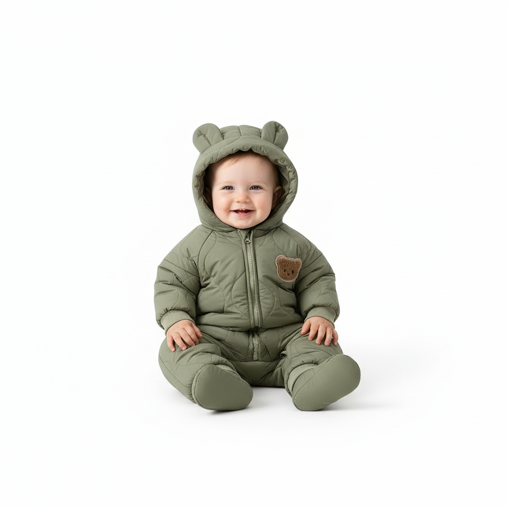 Baby Vinteroveralls med Hætte og Bjørnemotiv