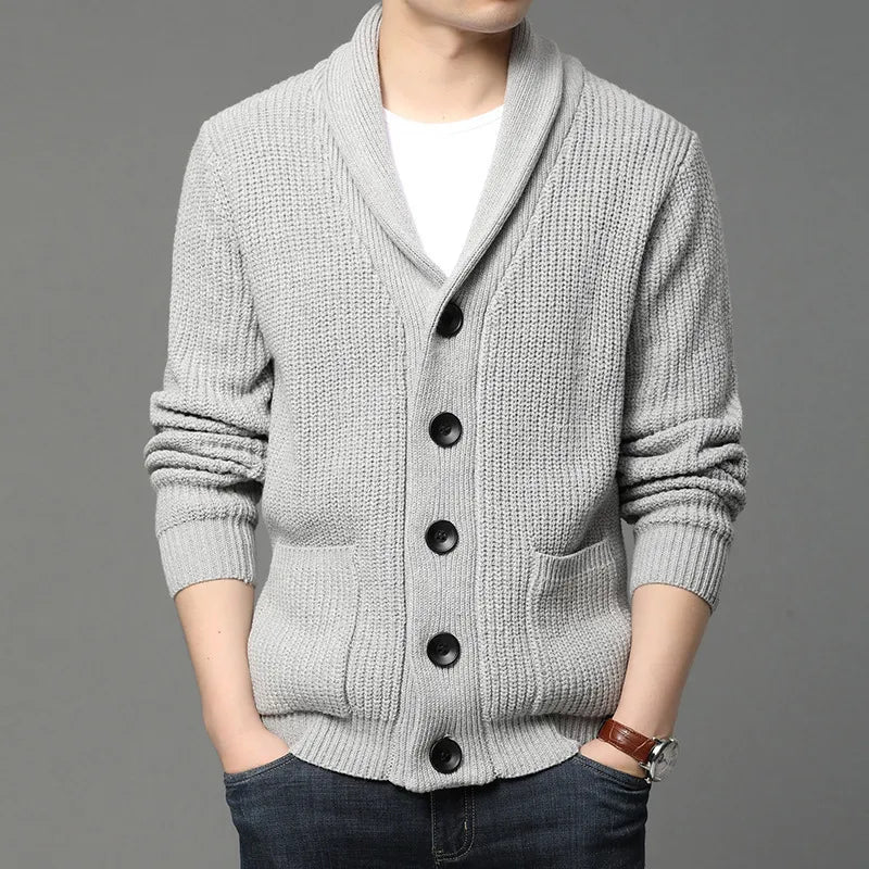 Herre Skulderkrave Cardigan – Raffineret Ribstrik