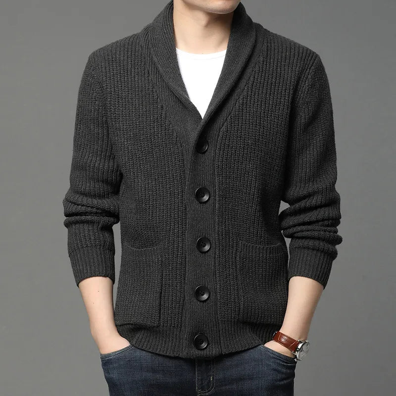 Herre Skulderkrave Cardigan – Raffineret Ribstrik