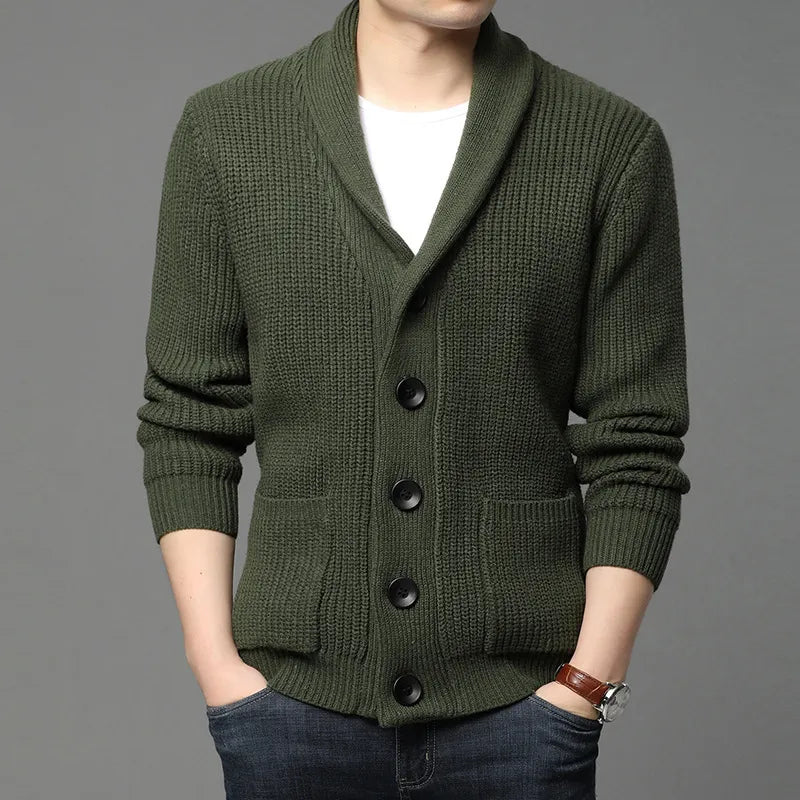 Herre Skulderkrave Cardigan – Raffineret Ribstrik