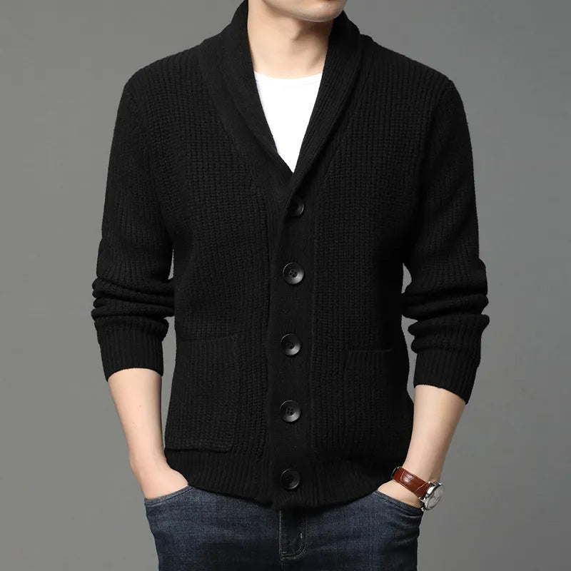 Herre Skulderkrave Cardigan – Raffineret Ribstrik