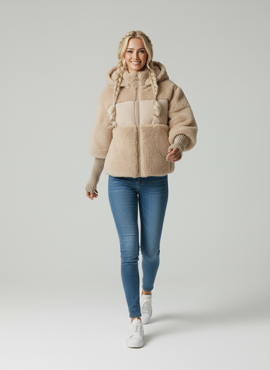 Camila Vinter Dunjakke til Kvinder – Varm Quiltet Frakke med Strikkede Manchetter & Elegant Krave