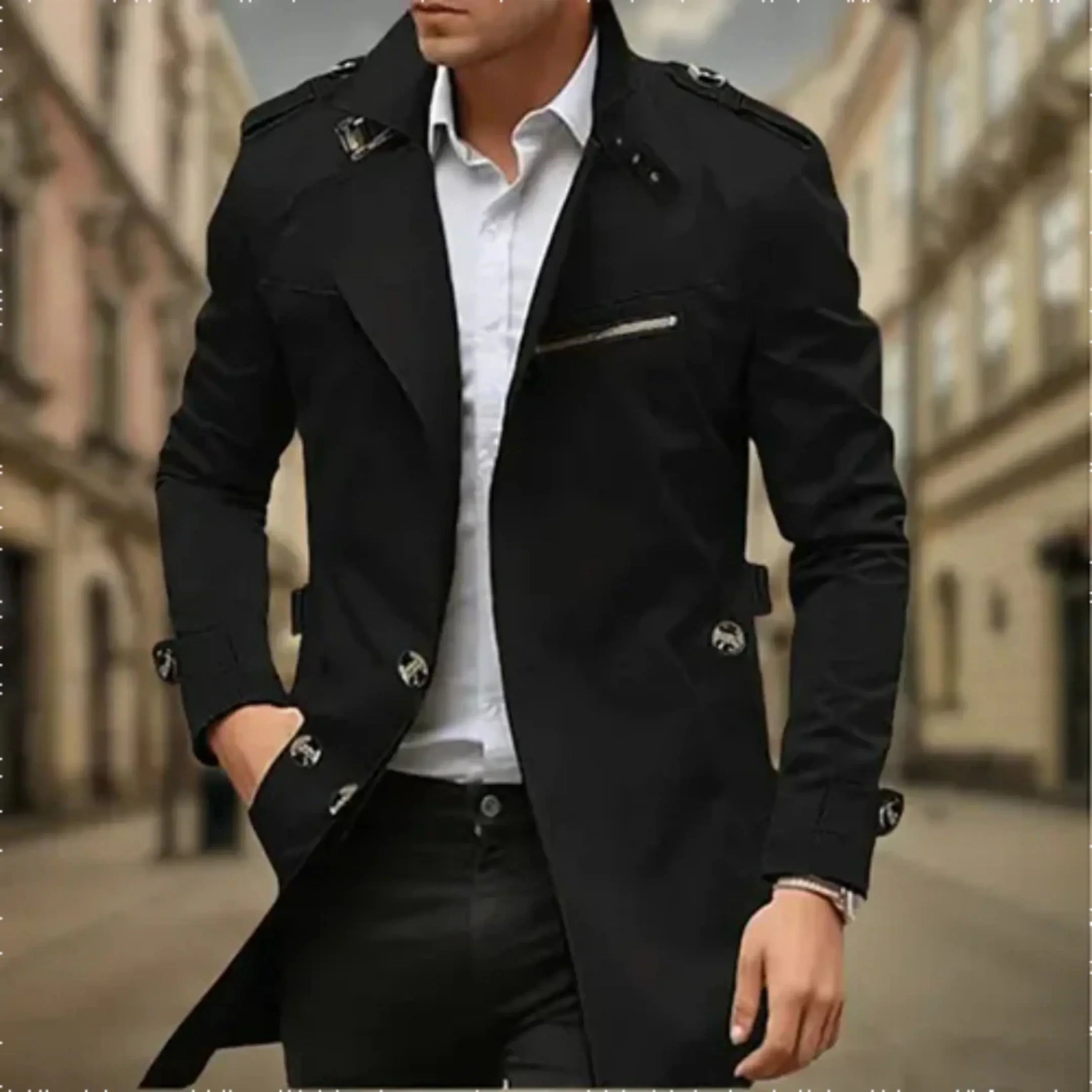 Rey Herre Frakke – Elegant Vandtæt Trench Coat med Klassisk Dobbeltknap Design
