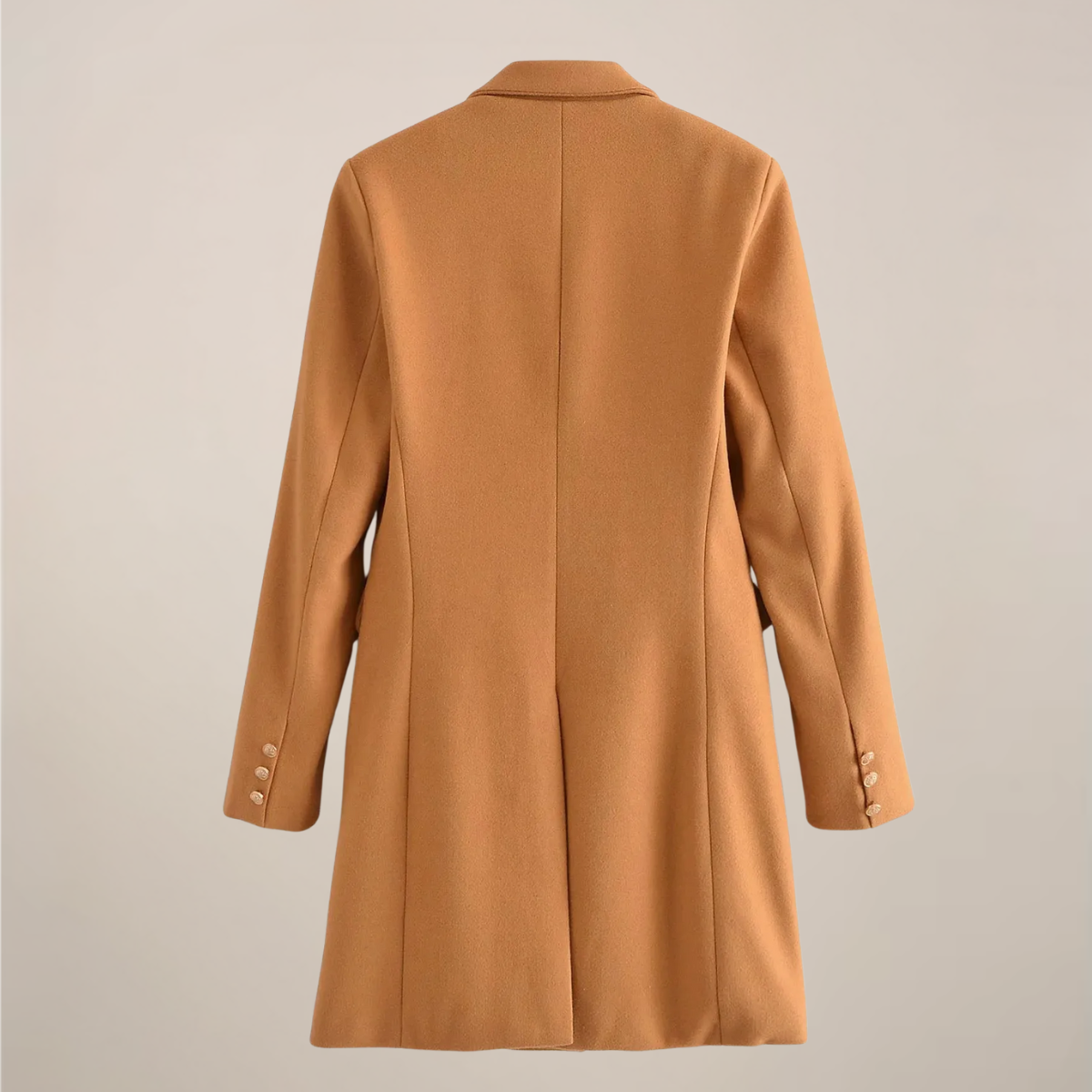Kvindernes Camel Struktureret Peacoat – Dobbeltbrystet med Guldknapper