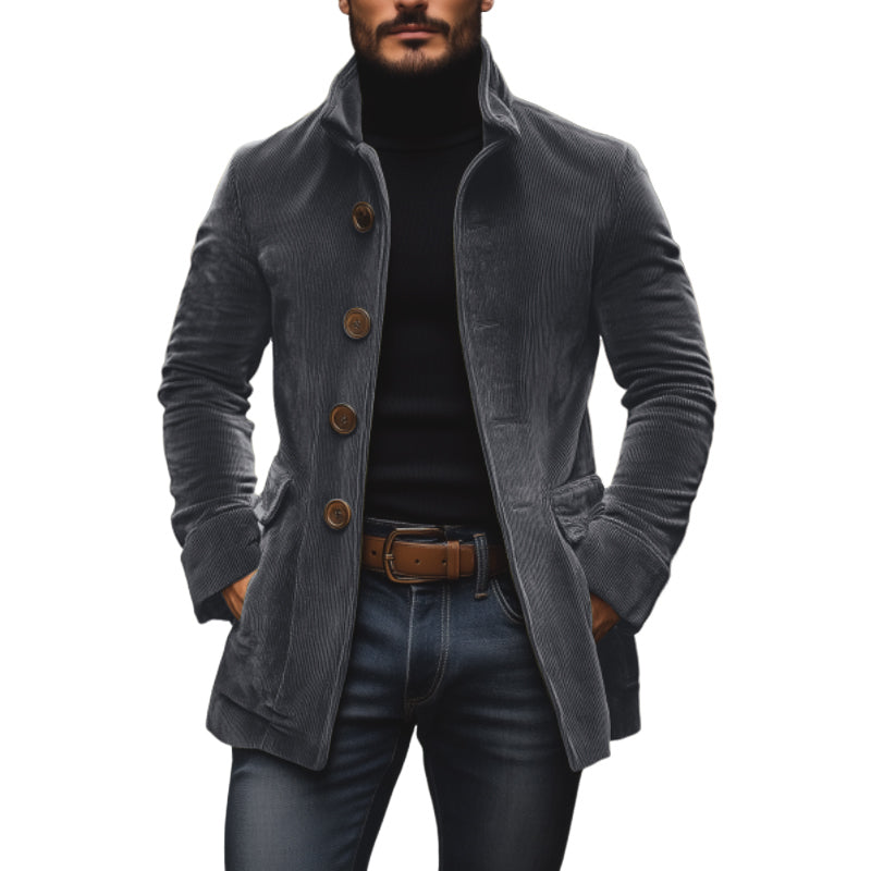 Emerson Herre Corduroy Velvet Frakke – Slim Fit med Stå-Op Krave & Elegante Lommer