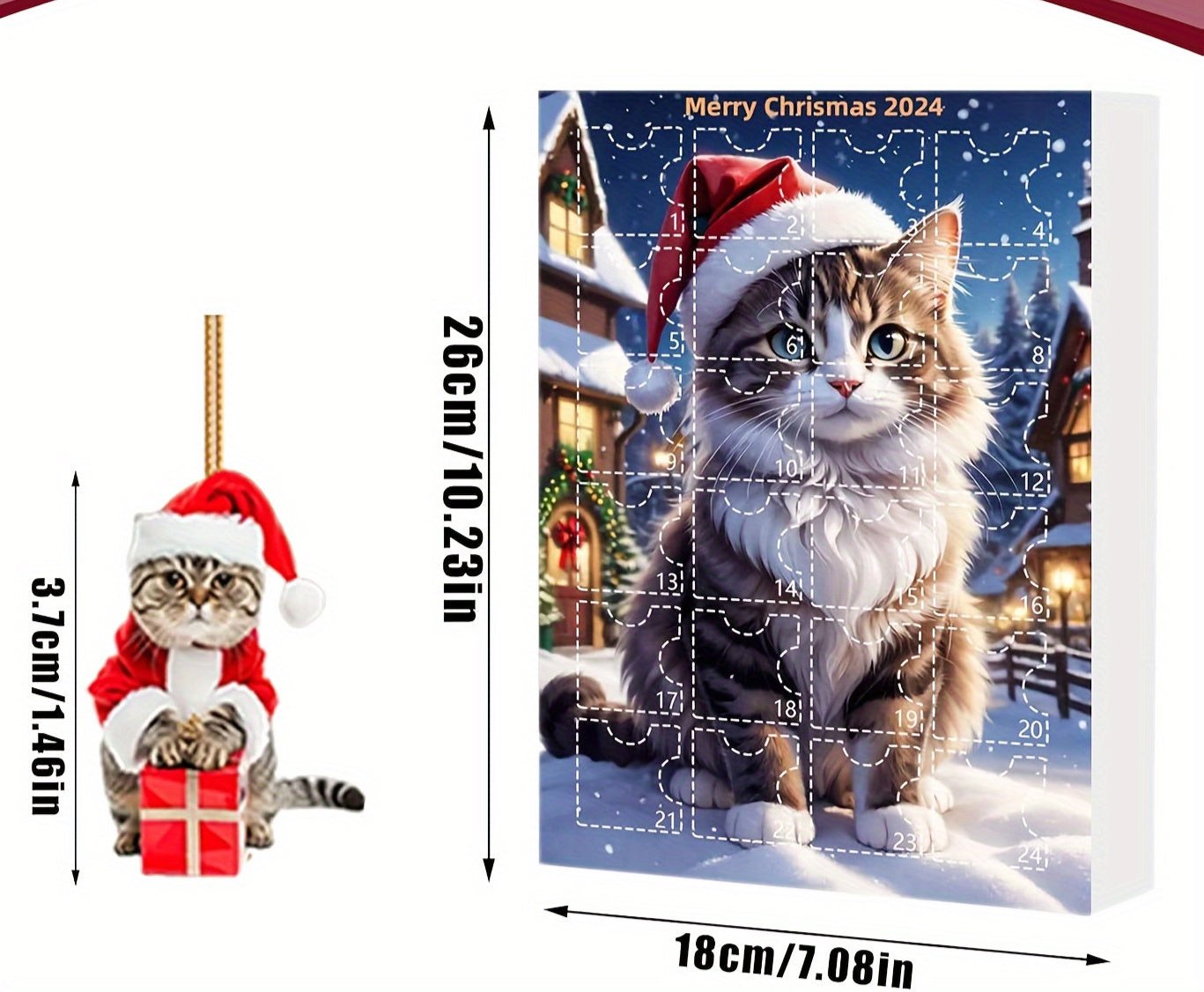 Adventskalender Katteophæng 2025 – Vintage 24-Dages Jule Countdown med Akryl Ornamenter