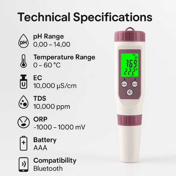 AquaSense 7 Parameter Digital Pooltester til pH og Klor