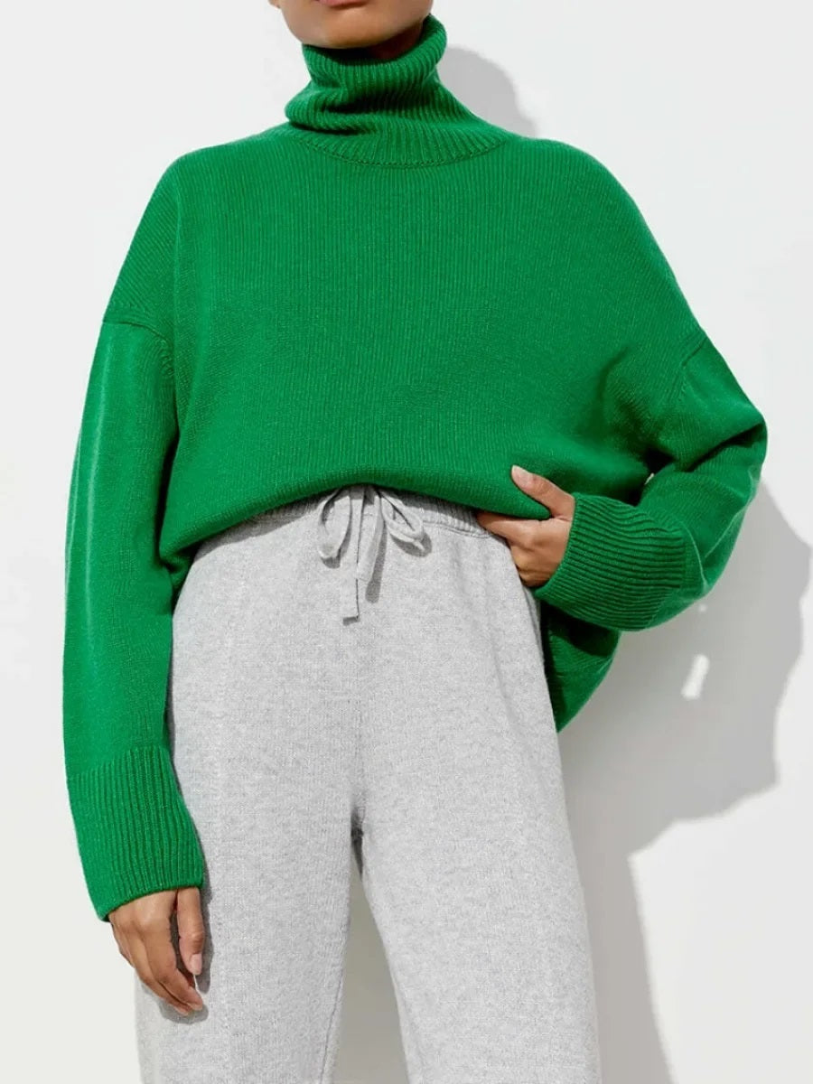 Elise Oversized Turtleneck Sweater til kvinder – Blød og varm striktrøje med tidløst design