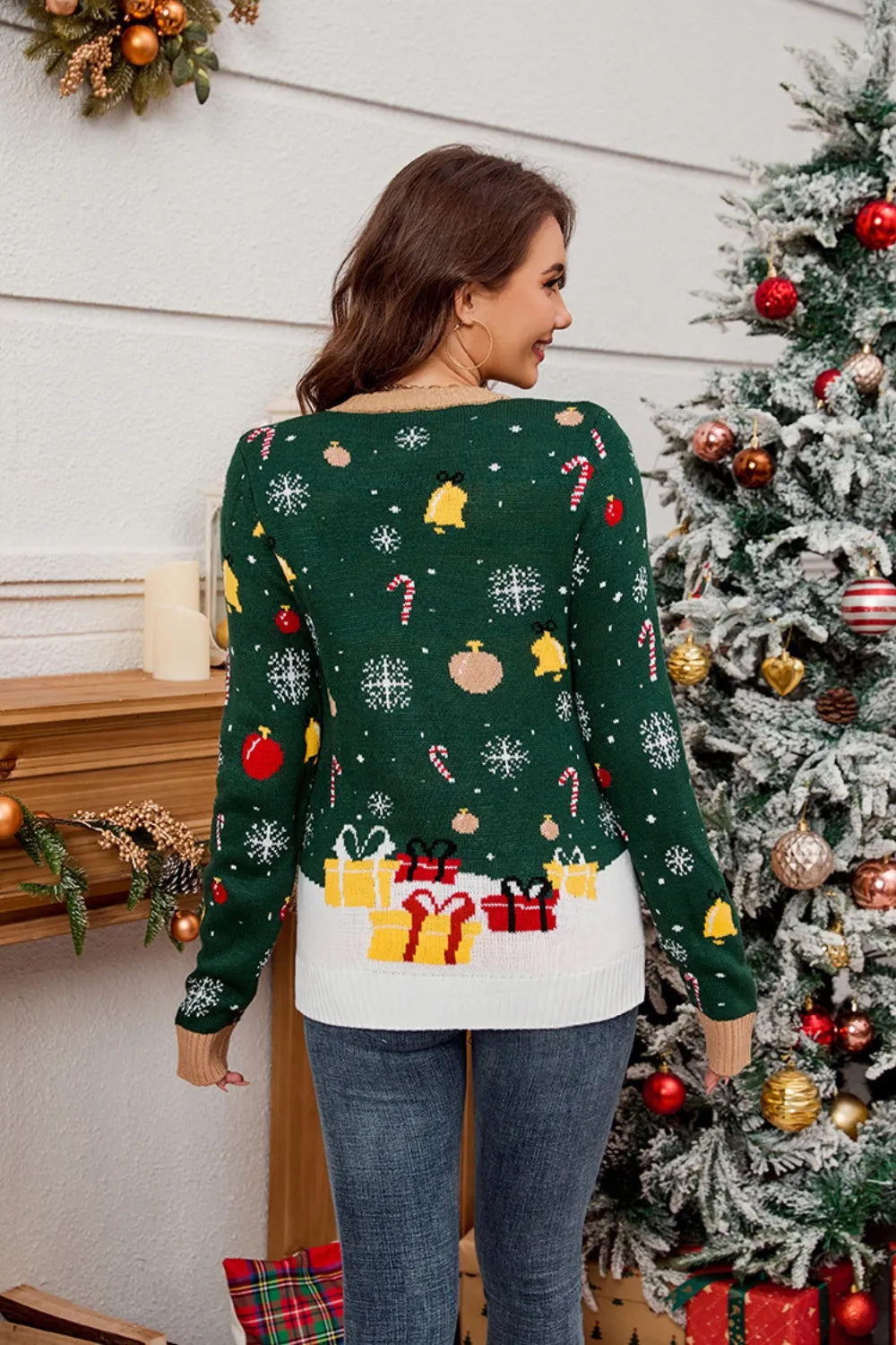 Grøn Juletrøje med Gaver – Ferie Strik Pullover