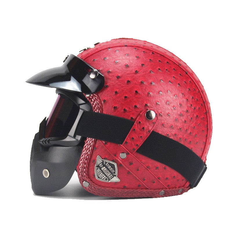 Vintage PU Læder Motorcykel Sturzhelm Biker med Visir Maske Briller