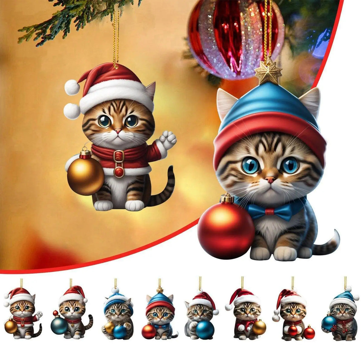 24-piece Christmas cat ornament set - acrylic