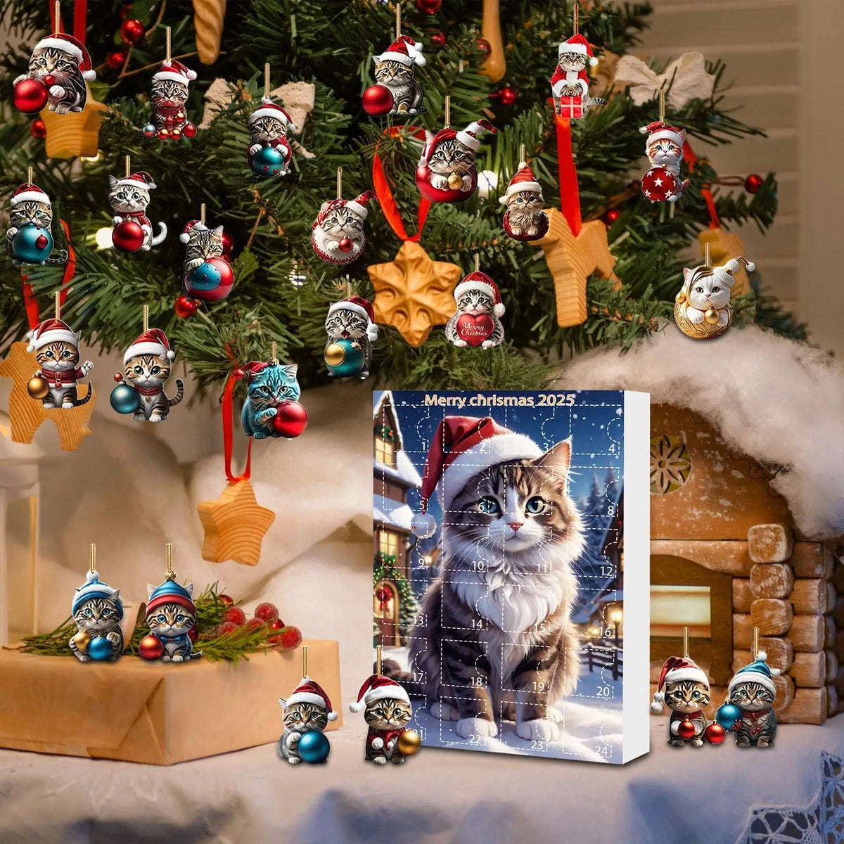 24-piece Christmas cat ornament set - acrylic