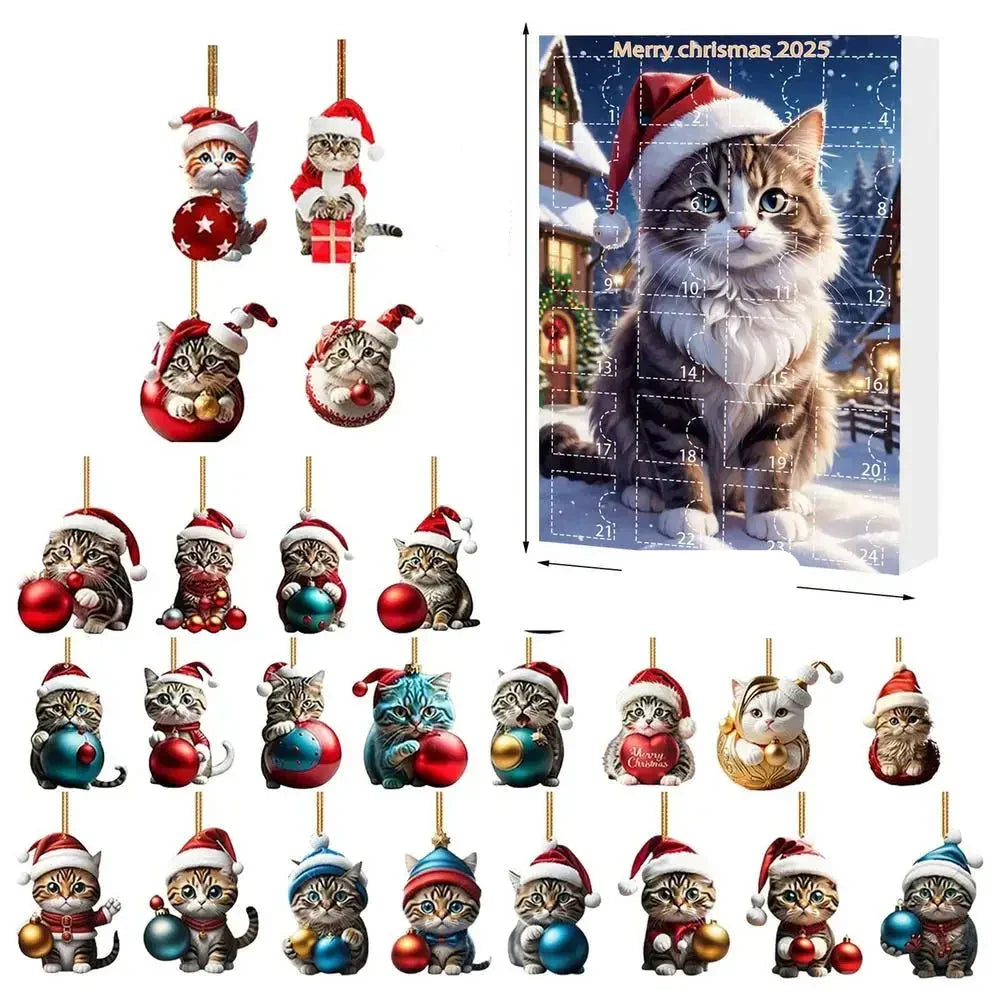 24-piece Christmas cat ornament set - acrylic