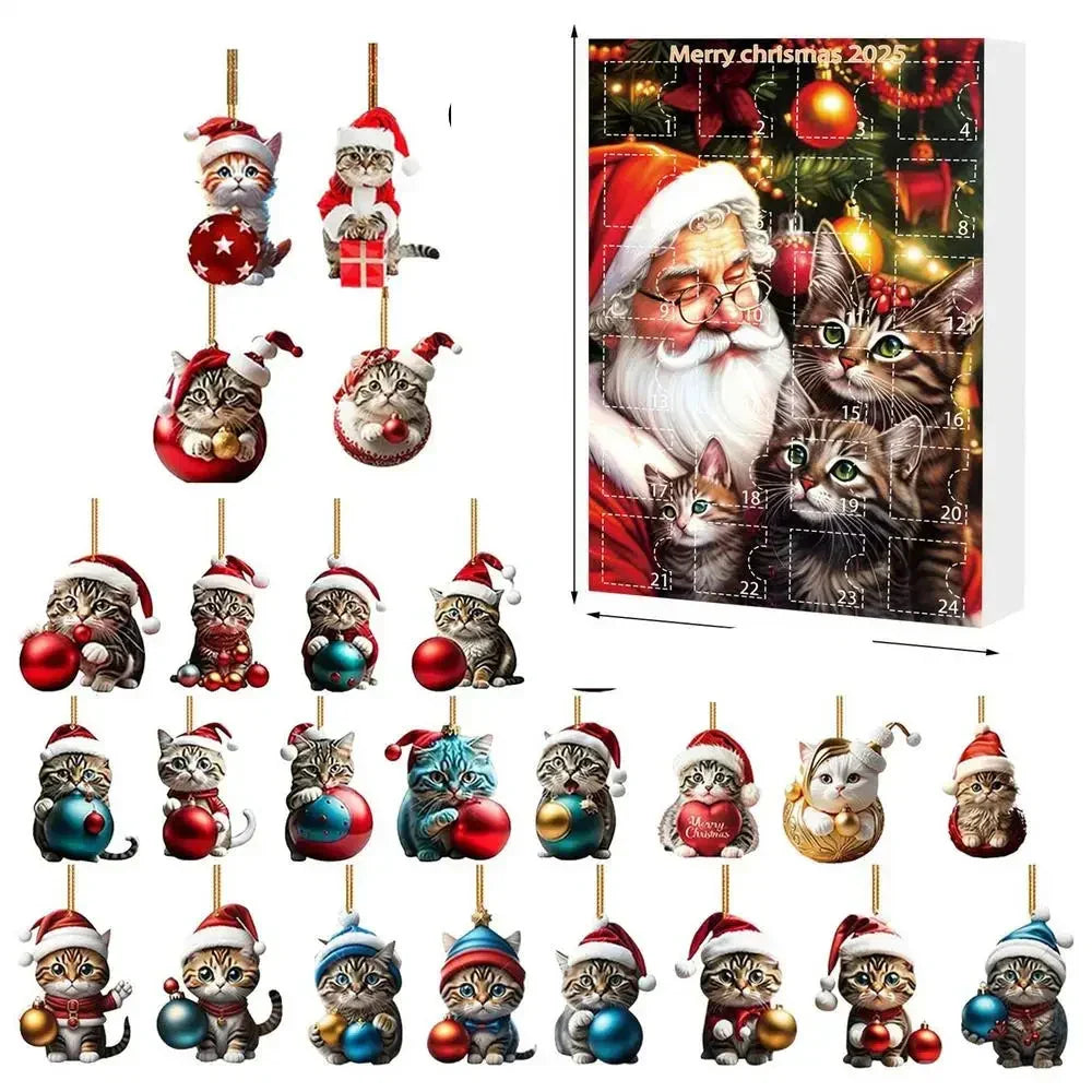 24-piece Christmas cat ornament set - acrylic