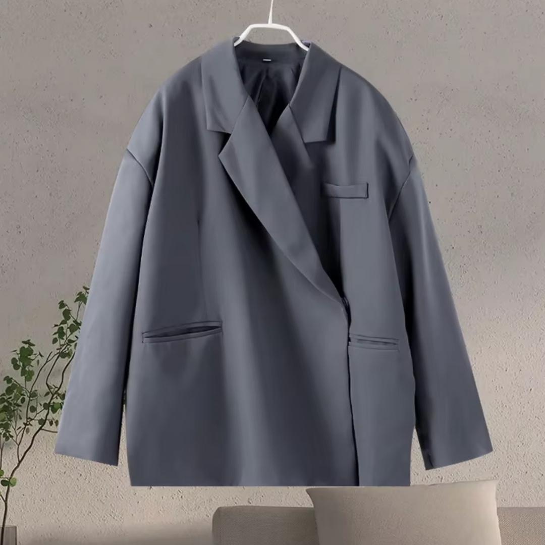 Yusra Blazer Oversize Kvinde – Elegant Moderne Jakke med Flydende Snit & Struktureret Stof