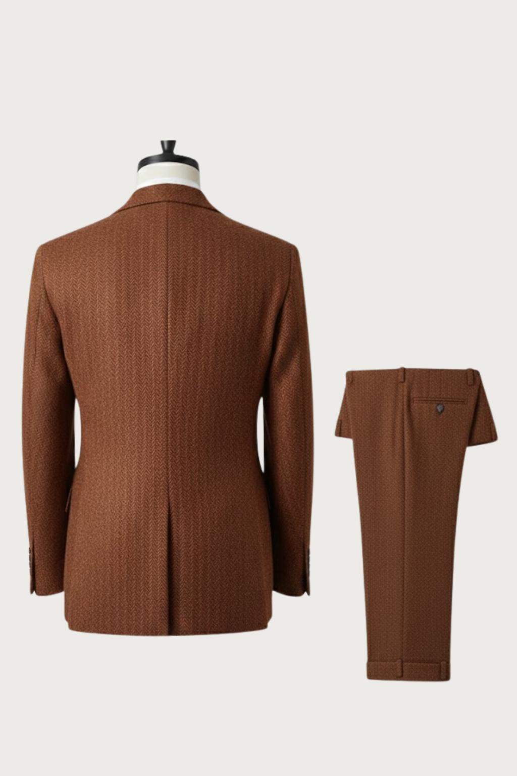 Herres Brændt Rust Tre-delt Tweed Jakkesæt – Skræddersyet Herringbone Blazer, Vest og Bukser
