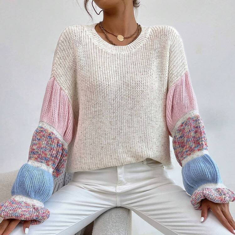 Delilah Pullover Strikket Multifarvet til Kvinder – Blød og Varm Sweater med Casual Fit og Lagdelt Design