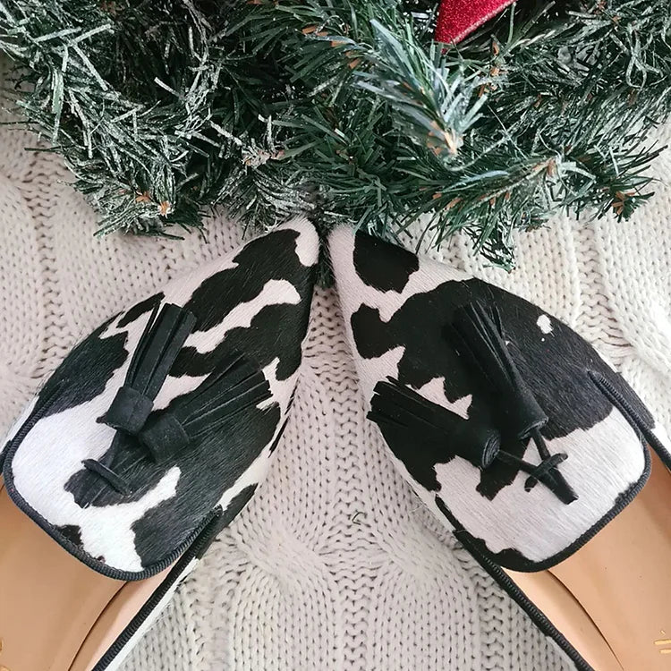 KØER PRINT LOAFERS MED TASSEL