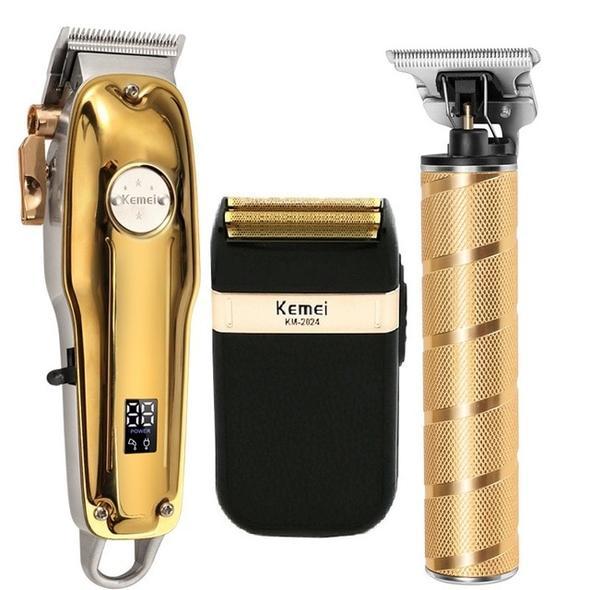 3-i-1 Professionel Hårtrimmer Sæt - Trådløs Trimmer, T-Blade Outliner og Foil Barbermaskine til Mænd