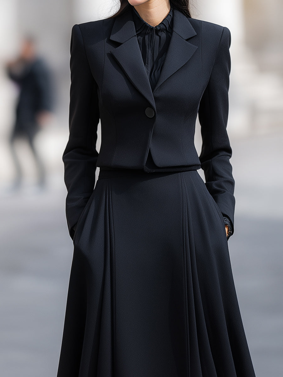 Skræddersyet Blazer & Midi Nederdel Sæt med Struktureret Elegance