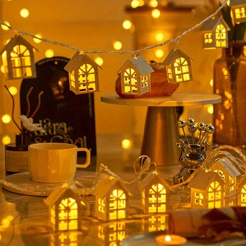 LED Christmas Lights with Mini Houses - Decorative String Lights for Indoor Use