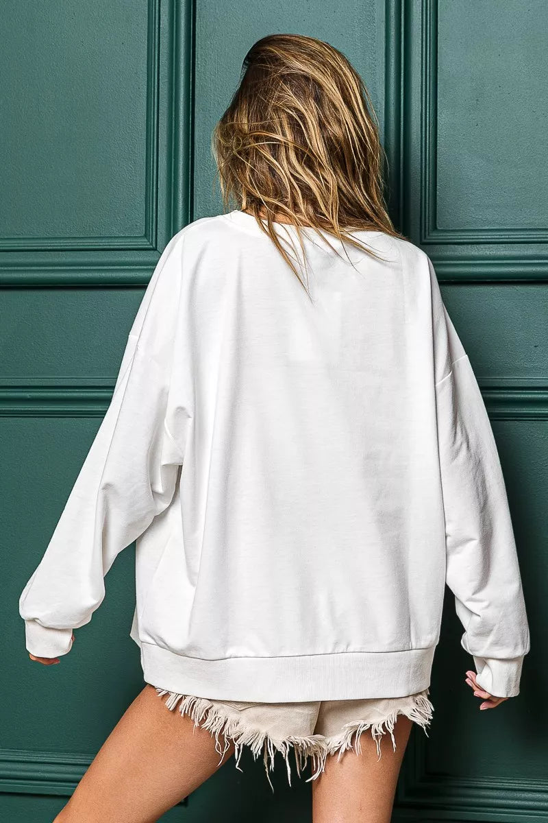 Hvid “Holly Jolly” Paillet Skrift Jul Sweatshirt