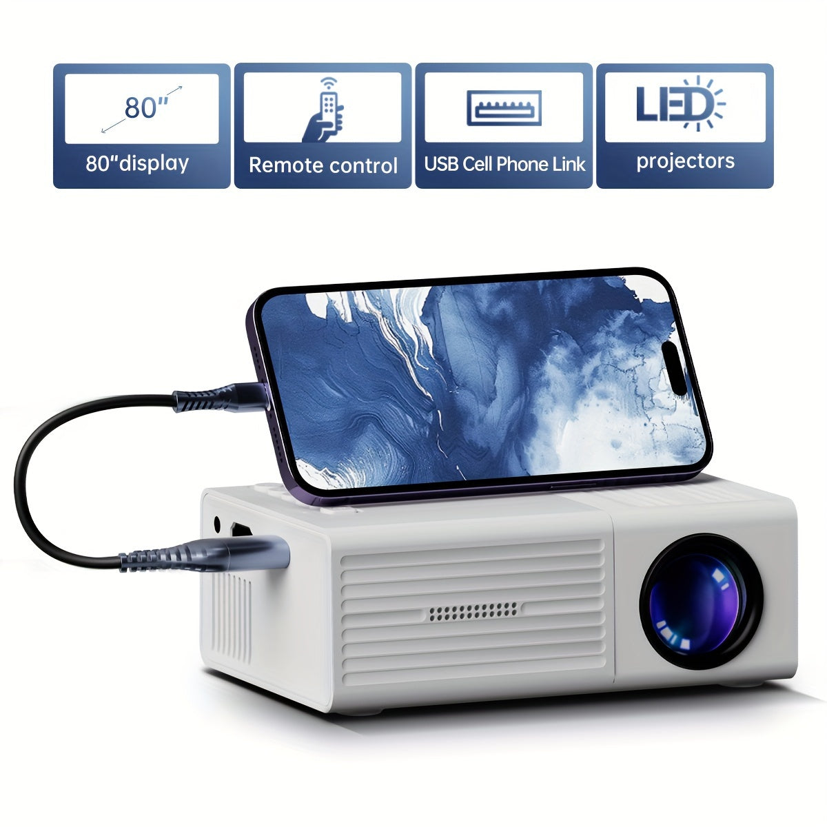 Mini Ultra-lys Projektor 3000 Lumen – Bærbar, HDTV & USB, Ideel til Hjemmebiograf & Udendørs!