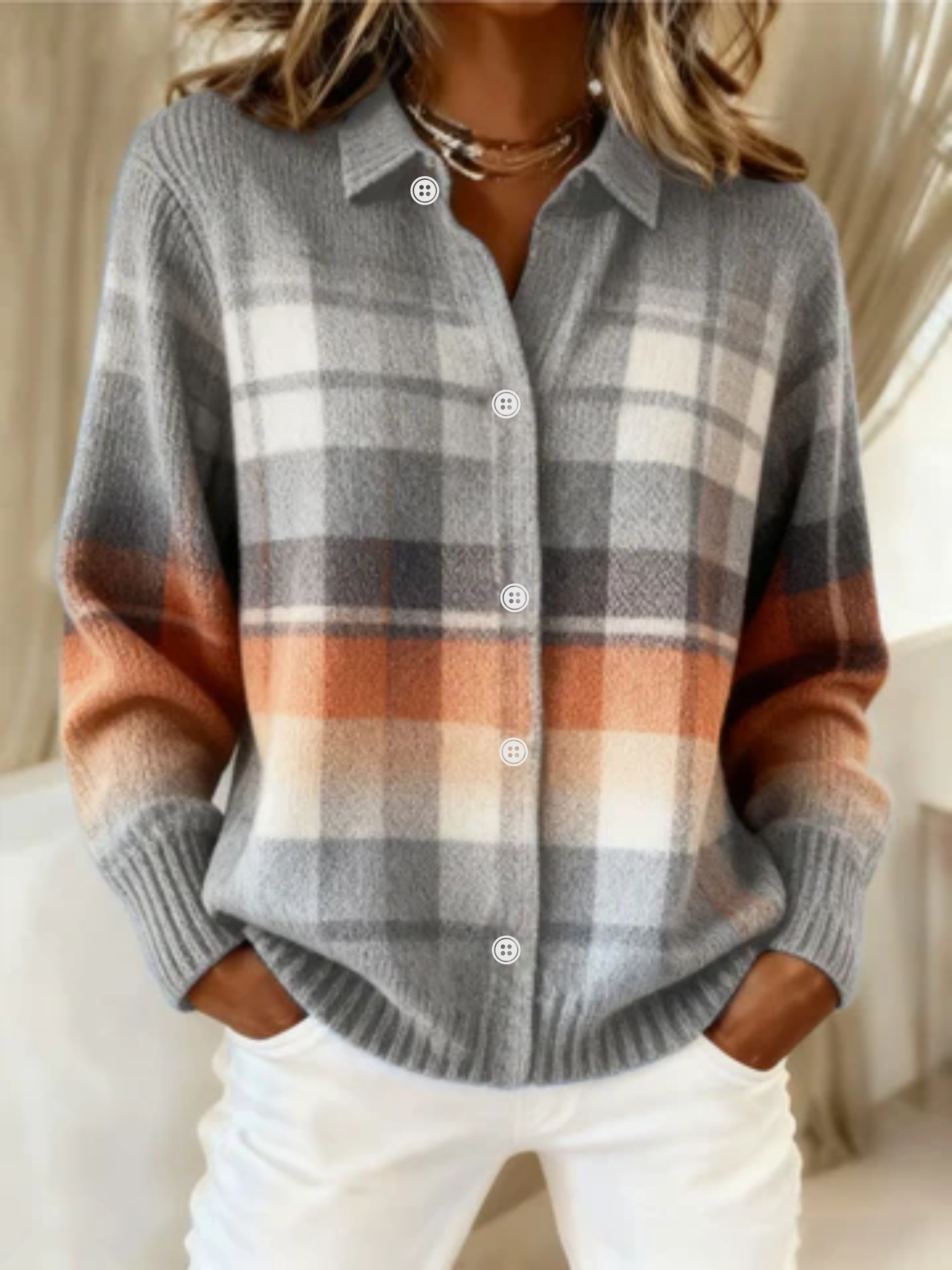 Elena™ – Tjekket Hoodie Bluse i Bløde Farver