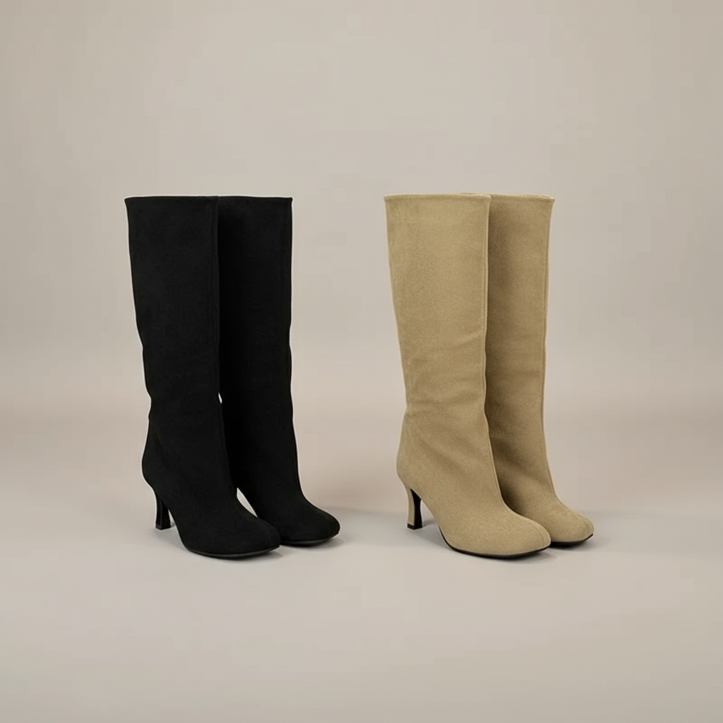 Kvinders Knæhøje Støvler – Peep Toe, Skulptureret Vedge, Slouch Skaft