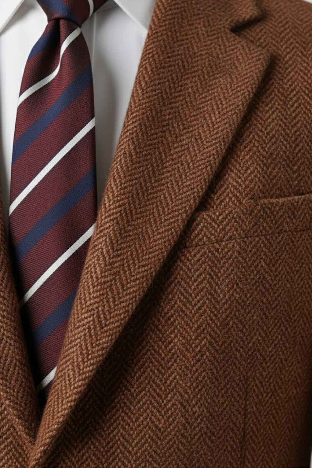 Herres Brændt Rust Tre-delt Tweed Jakkesæt – Skræddersyet Herringbone Blazer, Vest og Bukser