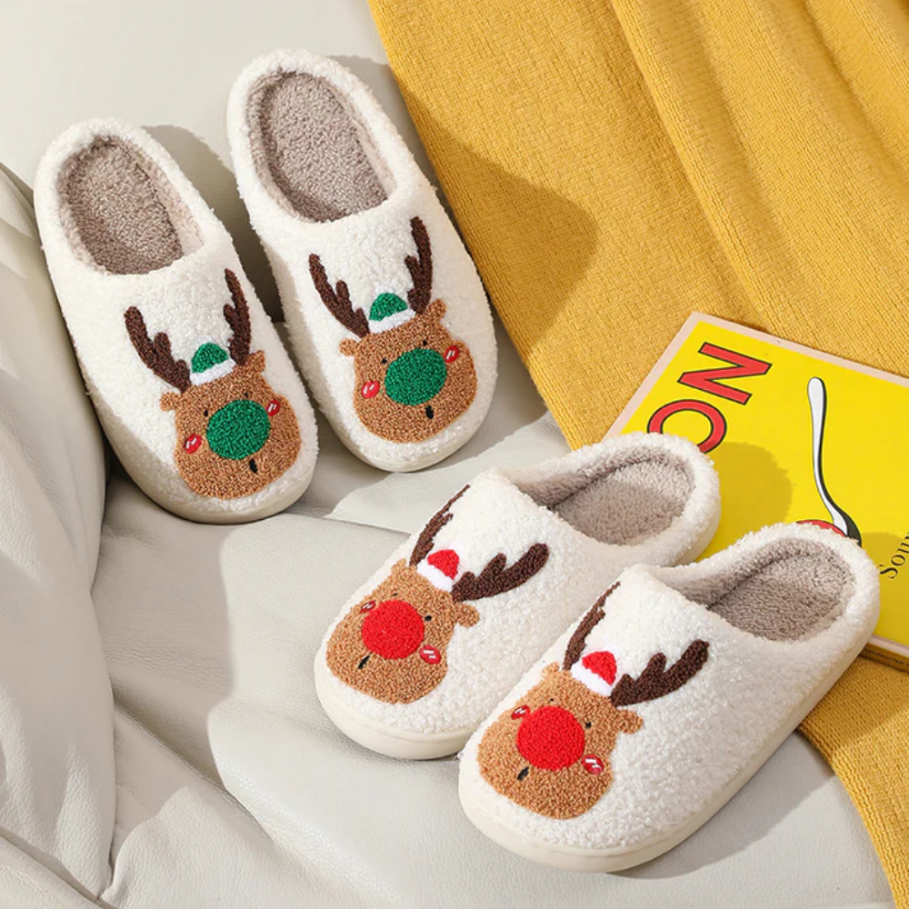 ReindeerSoft Juleklipklapper – Varme Rensdyrslippers med Antiskridbund til Damer og Herrer