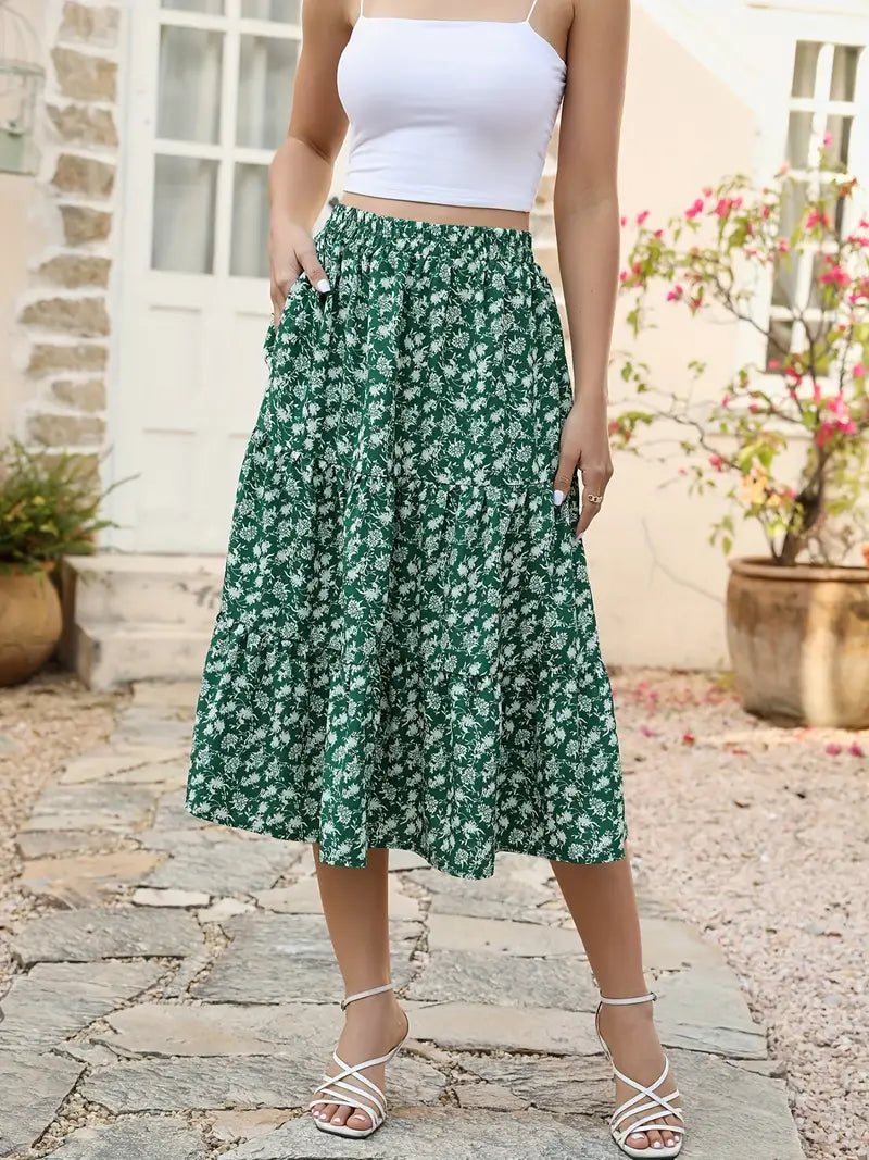 Blomstret A-linje Skirt med Lommer til Kvinder | Ideel til Forår og Sommer