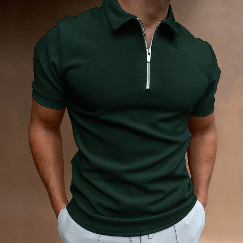 Herre T-Shirt Med Lynlås Strækbar Polyester Til Golf & Sport