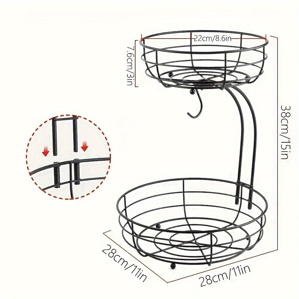 2-Lags Oval Frugtkurv med Bananholder – Metal Køkken Organizer