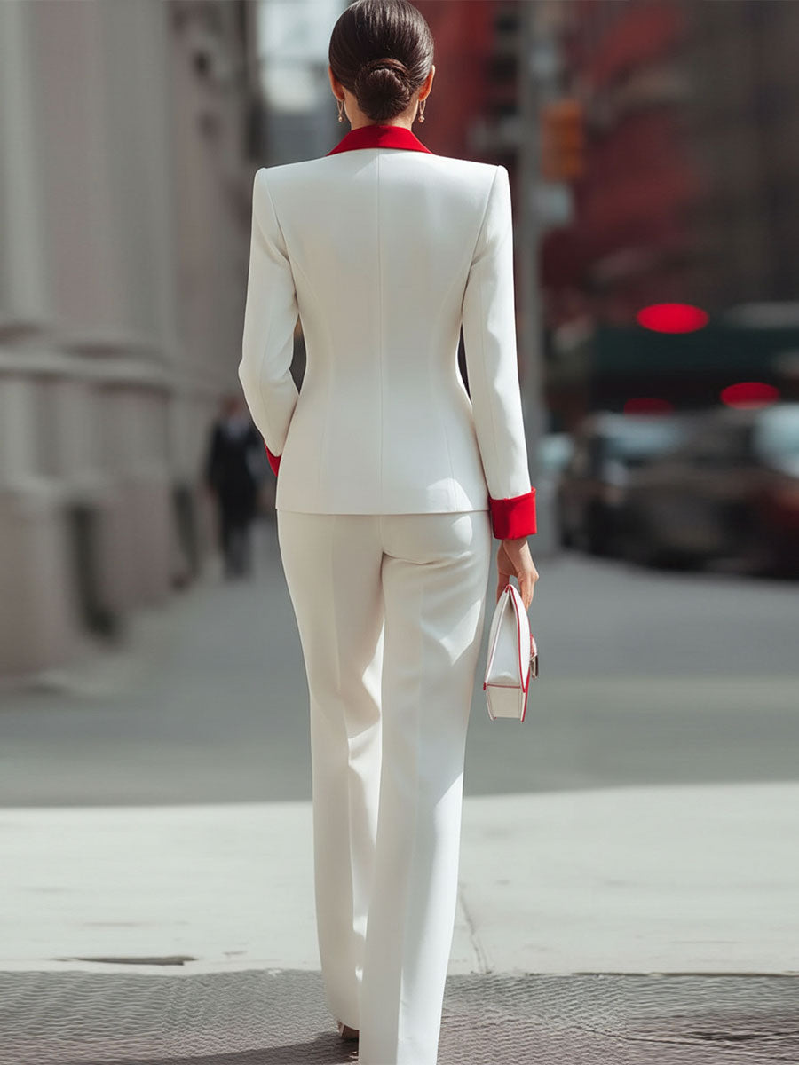 Bold Rød Og Hvid Dobbeltbrystet Jakkesæt Sæt Af Mooyius