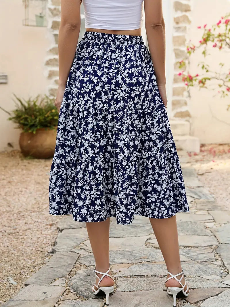 Blomstret A-linje Skirt med Lommer til Kvinder | Ideel til Forår og Sommer