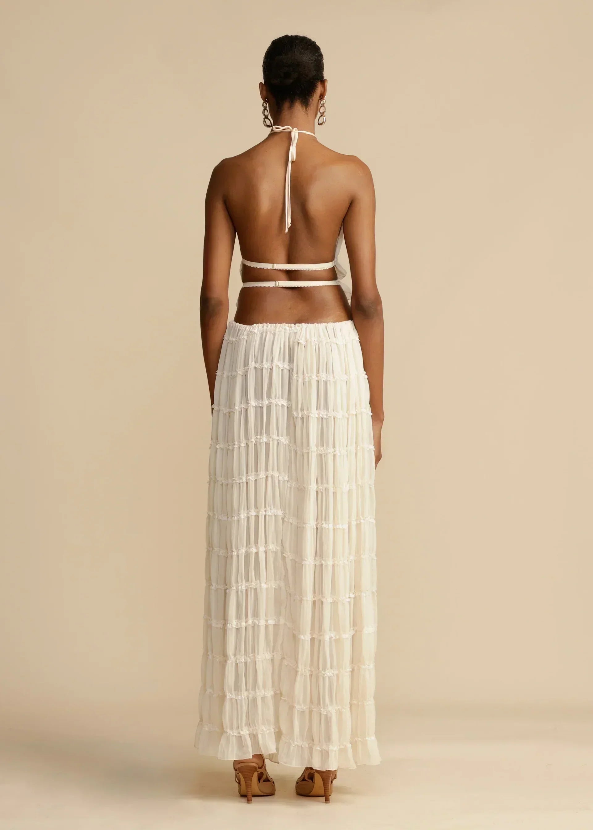 Kvinders Sommer Sæt Hvid Halterneck Chiffon Elegant
