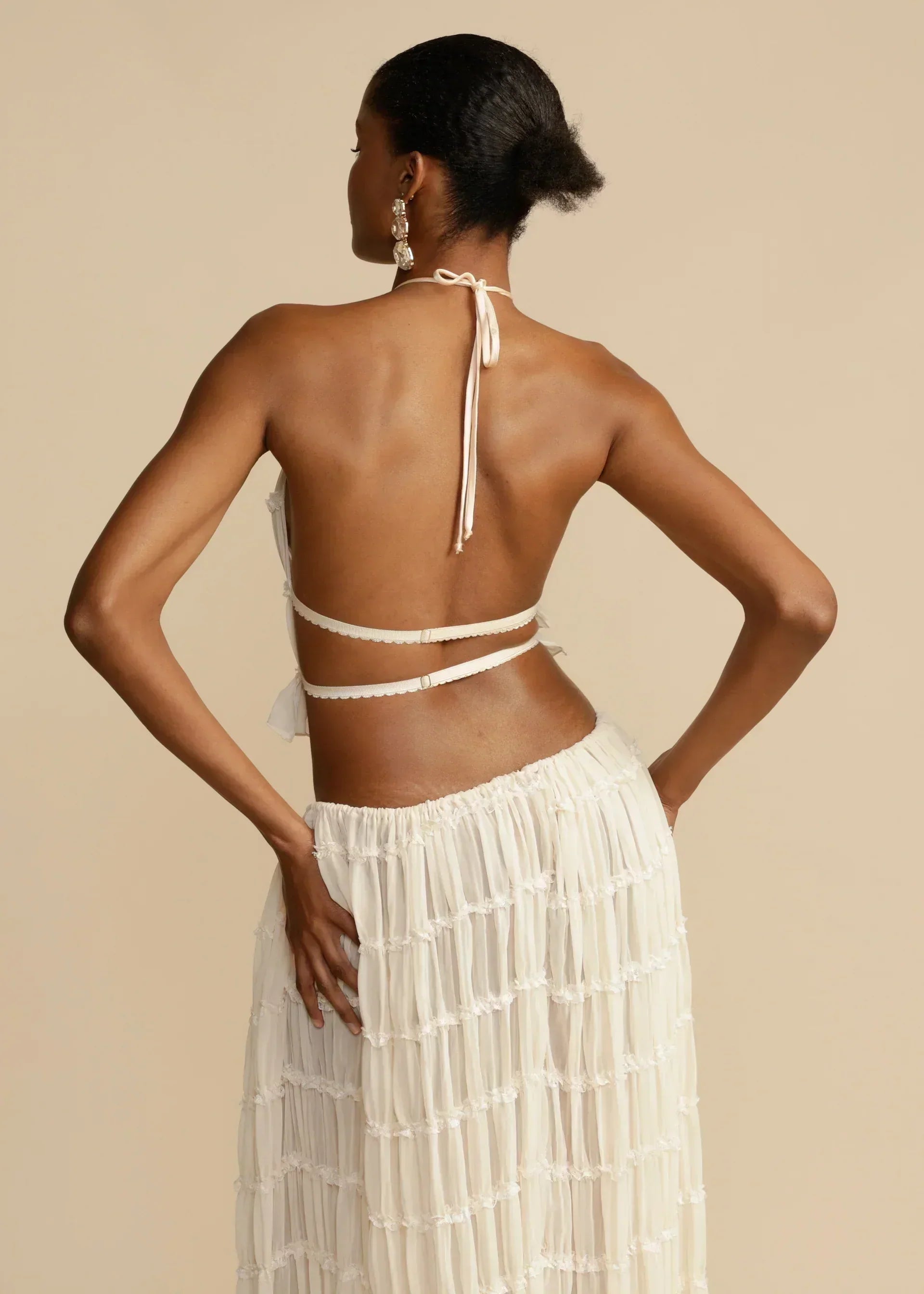 Kvinders Sommer Sæt Hvid Halterneck Chiffon Elegant