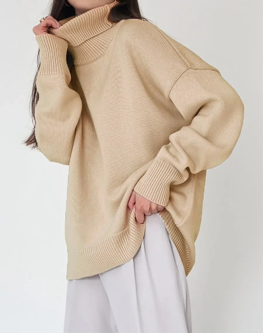 Elise Oversized Turtleneck Sweater til kvinder – Blød og varm striktrøje med tidløst design