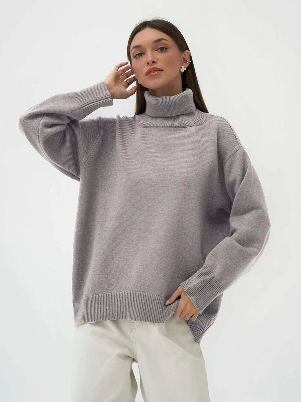 Elise Oversized Turtleneck Sweater til kvinder – Blød og varm striktrøje med tidløst design