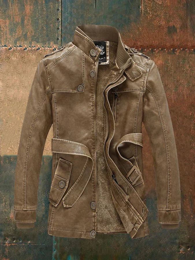 Shon Herre Vintage Læderjakke – Elegant Retro Stil med Varm For og Klassiske Knapper